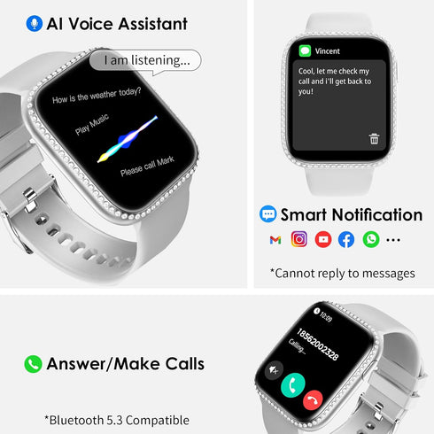 Smart Watch for Women, 1.75" AMOLED Fitness Tracker for Android iOS, Answer/Make Call with Heart Rate Sleep Monitor 130+ Sports Mode, IP68 Waterproof Smartwatch (Gray Band)