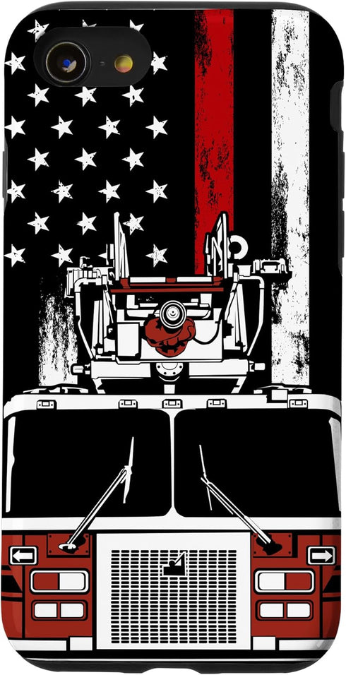 Firefighter Phone Case for iPhone SE (2020), 7, 8 - US Flag Firetruck Gift for Firemen