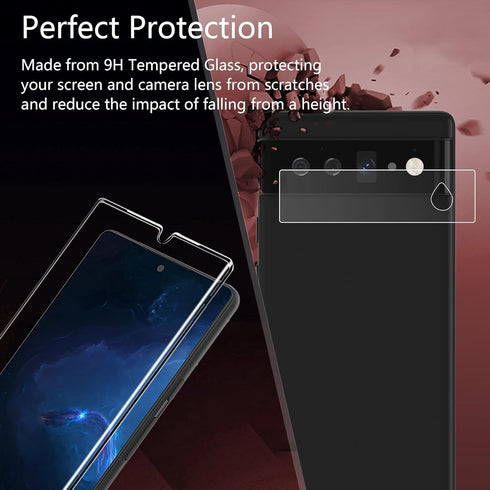 2 Pack 3D Tempered Glass Screen Protector for Google Pixel 6 Pro + 2 Pack Camera Lens Protector [Fingerprint