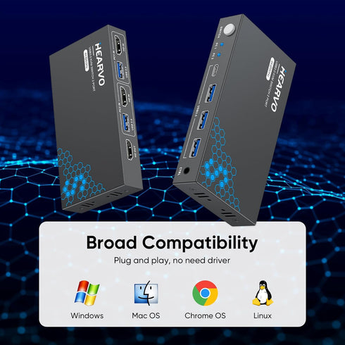 3.0 1 2 4K@60Hz 2 2USB -S7232H Hearvo USB HDMI KVM Switch Monitors Computers, KVM Switches for Computers Sharing
