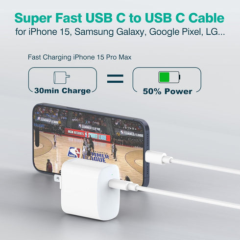 3.3 FT/1M USB C to USB C Cable for iPhone 15/15 Pro/15 Plus/15 Pro Max, MacBook Air MacBook Pro Charger, iPad Pro 13 12.9 11 inch, iPad Air 5 4, Mini 6, Google Pixel, Samsung