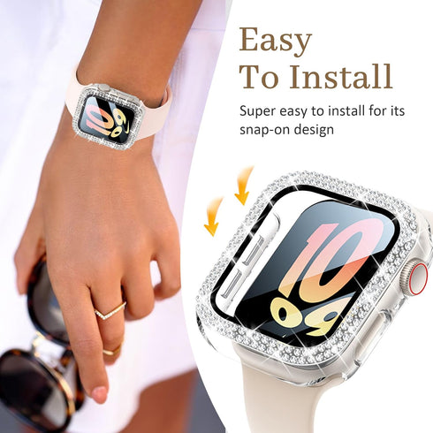 Bling Case with HD Screen Protector for Women, Compatible with Apple Watch 40mm, Diamond Protective Face Cover, PC