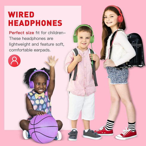 rockpapa 950 Wired Headphones for Kids Girls Boys for School with Microphone, On-Ear Foldable Corded for Laptop, Tablet