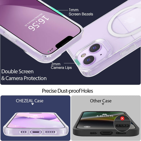 Slim Clear Magnetic Case for iPhone 14 & 13 - Military-Grade Protection, Compatible with MagSafe, 6.1 inch.