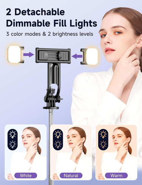 SelfieShow 53'' 1 17 16 15, Selfie Stick Tripod with Light, Extendable Selfie Stick with Remote, Portable Cell Phone