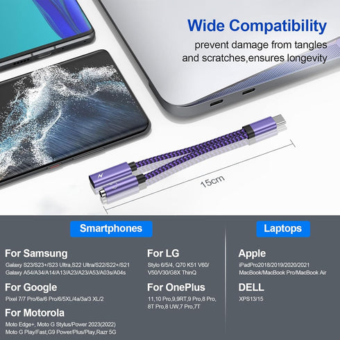 USB C Samsung Headphone Adapter for Galaxy S24 S23 FE S22 Ultra, USB C to 3.5mm Aux Audio Headphone Jack