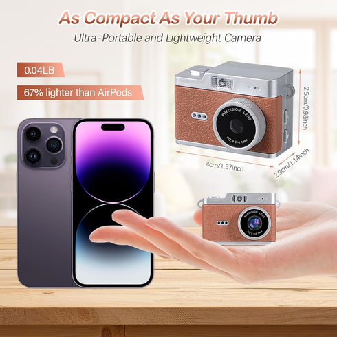 Brynnl 1080P 0.96" Mini Retro Keychain Digital Camera, Ultra-Compact Tiny Camera with Video, Display, Long Battery