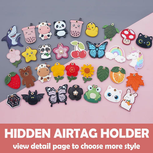 2 Pack Cute Cow Airtag Leather Keychain Holder Case, Kawaii Cow Key Ring Cover for Apple Airtag