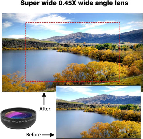 Mcoplus 2 in 1 Clip-on Lens Kit, 37mm 0.45X Super Wide Angle & Macro Lens for iPhone and Android