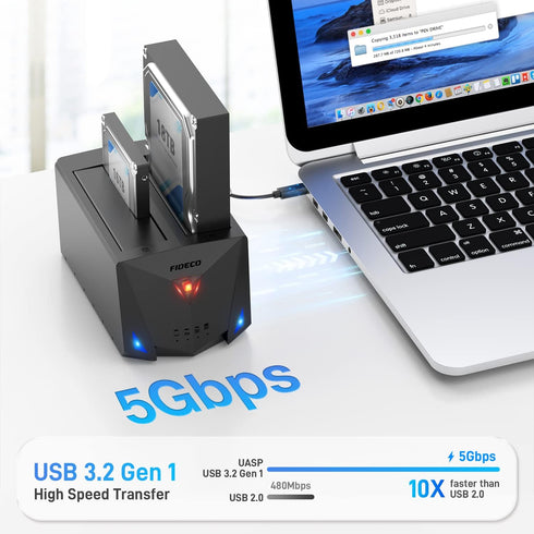 FIDECO USB 3.2 Gen 1 to Hard Drive Docking Station, Supports 2.5 or 3.5 inch SATA HDD SSD with Duplicator