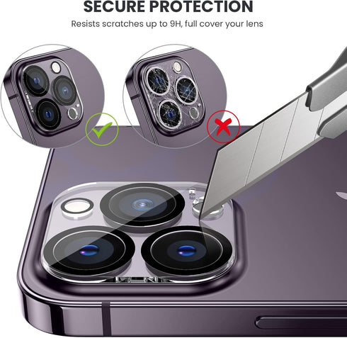 Tensea 3Pcs Tempered Glass Camera Screen Protector for iPhone 14 Pro/Pro Max, HD Clear, Full Edge to Edge, Case