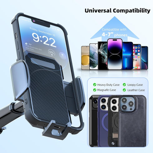 FBB Car Phone Mount, 3in1 Long Arm Suction Cup Holder, Universal Cell Phone Holder for Dashboard, Windshield, Vent