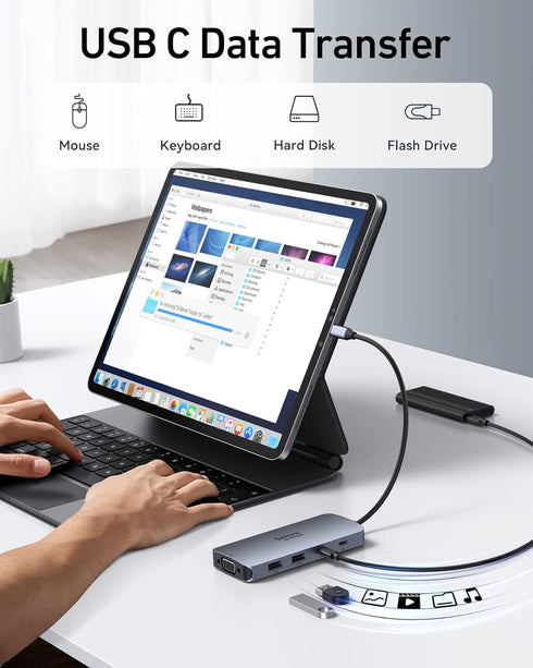 USB C Docking Station Dual HDMI Monitor Adapter, Selore USB C Hub with Dual HDMI, Displayport, VGA, 100W PD Charging