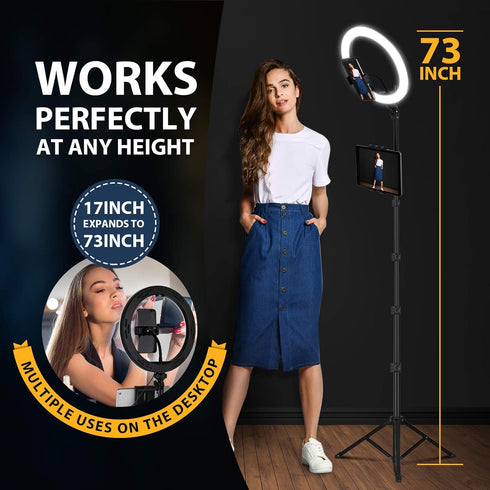 Ring Light with Stand and Phone Holder, 10'' LED Selfie Ring Light with Tripod for Video Recording and Makeup
