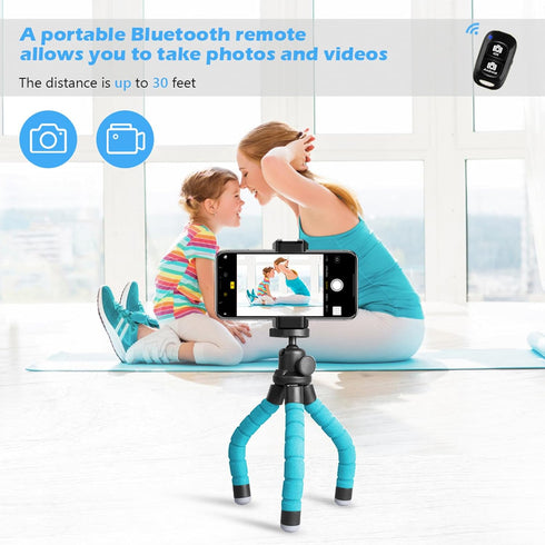 UBeesize Compact Flexible Tripod Stand with Wireless Remote - Blue