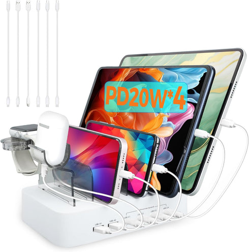 USB C Charging Station for Multiple Devices Apple, 100W 4 PD and 2 USB Charger Stations Compatible with Apple iPhone
