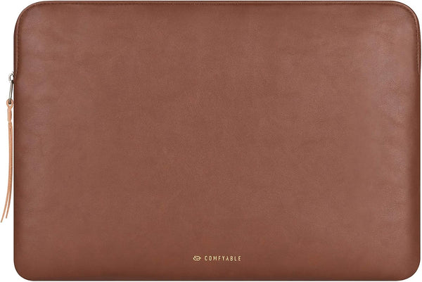 Comfyable Slim Protective Laptop Sleeve, Compatible with 13/13.3/14 Inch MacBook Air & Pro, Brown PU Leather Cover