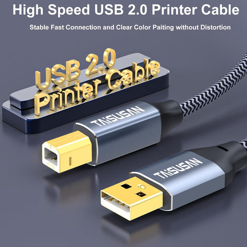 6ft USB A to B Printer Cable - High Speed Cord Compatible for Keyboard, MacBook, Scanners - Gray