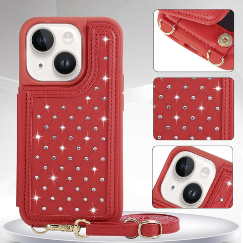 KYFSJPT 12/12 Pro(6.1") Crossbody Wallet Case for iPhone with Detachable Strap - PU Leather Flip Folio with Card Slots