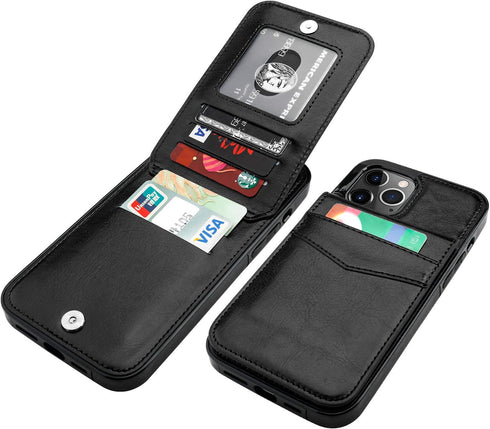 KIHUWEY iPhone 12 Pro Max Case Wallet with Credit Card Holder, Premium Leather Magnetic Clasp Kickstand Cover (Black)