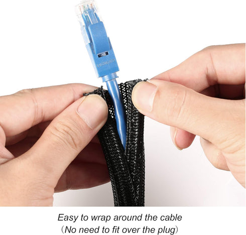 CrocSee 10ft - 1/4 inch Braided Cable Management Sleeve, Self-Wrapping Split Wire Loom for TV, Computer, Home Theater