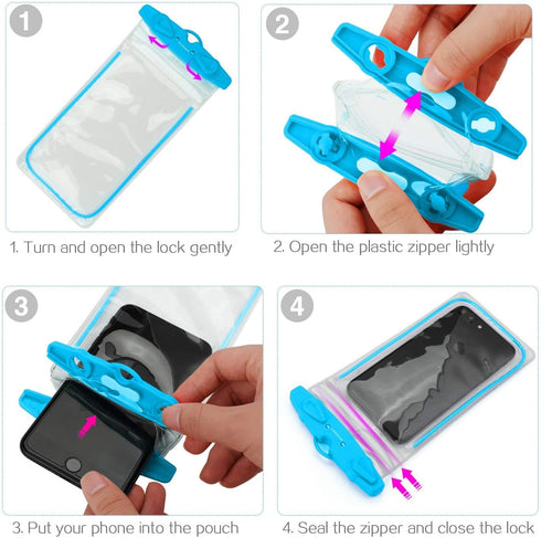 Universal Waterproof Phone Pouch, 4 Pack Lanyard Case for iPhone 15 14 13 12 Pro Max, Beach Essentials