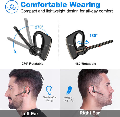 New bee Bluetooth Earpiece V5.2 Wireless Headset with 24Hrs Talktime, CVC8.0 Dual Mic Noise Cancelling for