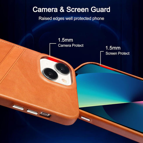 Compatible with iPhone 13, Premium Retro Leather Wallet Phone Case, Brown, with Credit Card Holder