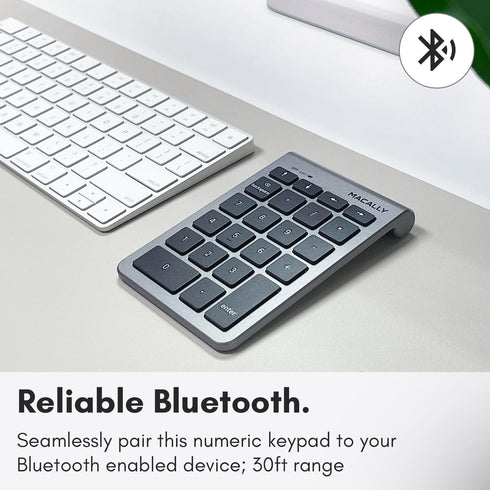 Macally Bluetooth Number Pad for Laptop - Wireless 22 Key Numeric Keypad for Data Entry, Compatible with MacBook, iPad