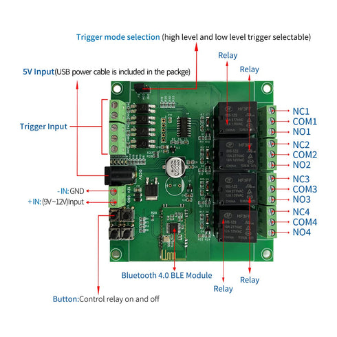 DSD TECH 4 Channels Bluetooth Relay Module for Remote Control Switch, Compatible with iPhone and Android 4.3