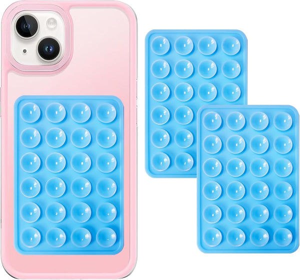 PKYAA 2 Pack Silicone Suction Phone Case Adhesive Mount, Strong Grip Holder for iPhone and Android (Blue)