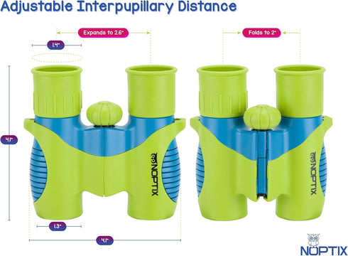 Kids Binoculars in Vibrant Green Blue - Real Binoculars for Girls or Boys, Includes 40 Bird Species Sticker Book