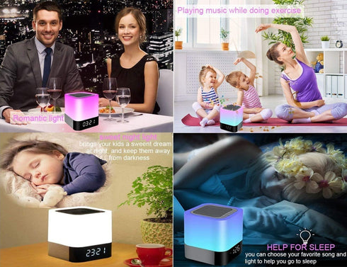 Night Lights Bluetooth Speaker, Alarm Clock Touch Sensor Bedside Lamp, Dimmable Multi-Color Changing, Wireless Speaker