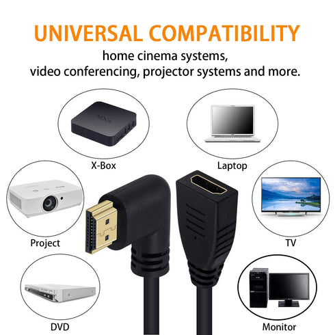 Poyiccot 8K HDMI Extension Cable, 90 Degree Left Angle Male to Female HDMI 2.1 Adapter, 48Gbps, 0.5feet