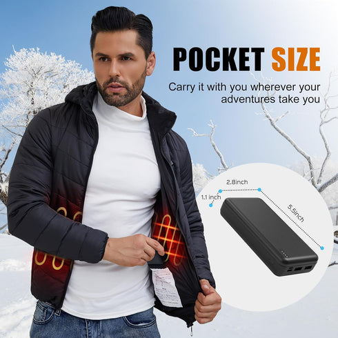 20000mAh Heated Electric Vest Jacket Battery Pack, Power Bank for Heating Vests with Dual USB Output (Not for 7.4v
