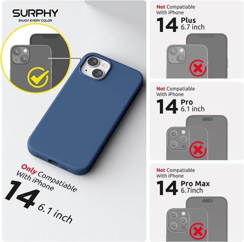 SURPHY (4 in 1 Designed for iPhone 14 Case Compatible with MagSafe (6.1 inch, 2022), with 2 Pack Screen Protector + Camera Cover, Liquid Silicone Phone Case (Blue Jay)