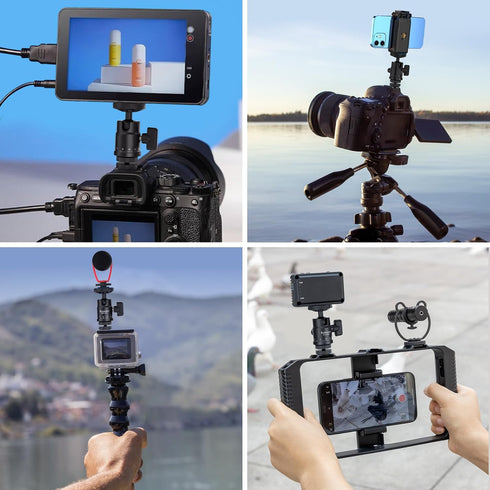 rubesee 1/4" 360 5.5lbs Mini Ball Head, Panoramic Camera Tripod Head with Screw Shoe Mount, Rotatable Metal Adapter