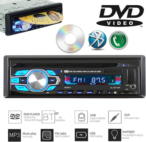 Eaglerich 1Din 12V MP3 4 45W MP3 2 Car DVD CD Player Vehicle Car Stereo Handfree Call Autoradio Bluetooth Aux-in FM USB
