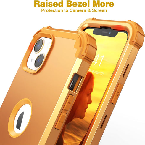 IDweel iPhone 13 & 14 Case, Hybrid Shockproof Hard PC & Soft Silicone, Full Body Protection, Sundial Yellow.