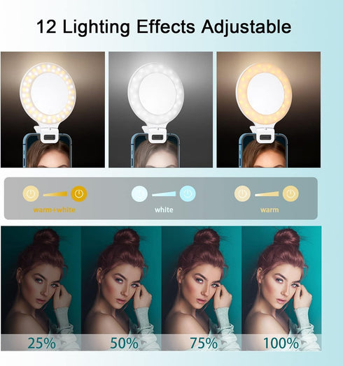 Selfie Ring Light - Clip on Touch Control Rechargeable 800mAh 60 LED Circle Light for Photography, Vlog, TikTok