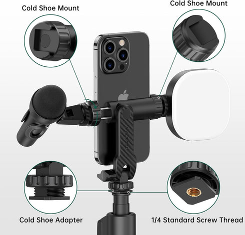 ATUMTEK Universal Smartphone Mount Adapter with 2 Cold Shoe and 1/4" Standard Screw, 360° Rotates Adjustable Clamp