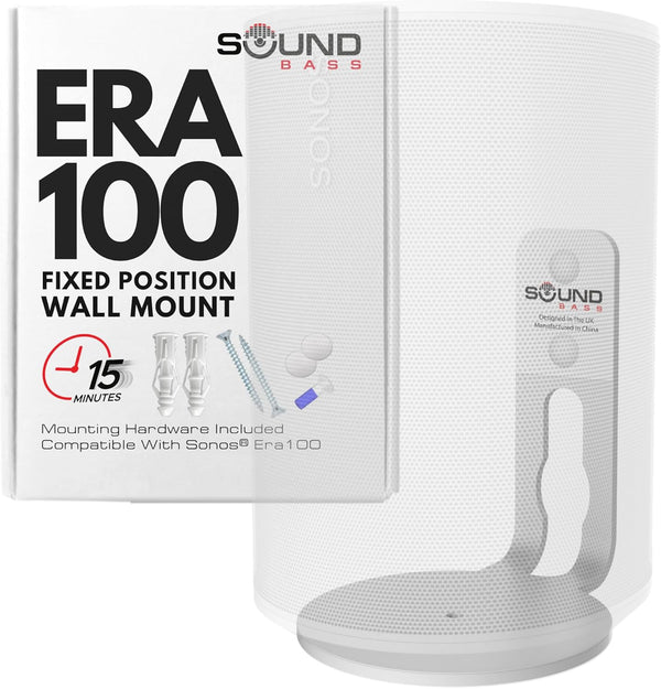 ERA100 Wall Mount Bracket, Low Profile, White, Compatible with Sonos ERA 100 Speaker, All Fixing Hardware Included