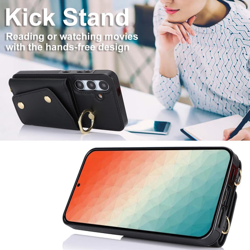 for Samsung Galaxy S24 Plus / S24+ Phone Case for Women, Crossbody Wallet Case with Credit Card Holder Lanyard Shockproof Purse Kickstand Case for Samsung Galaxy S24 Plus.Crossbody Black