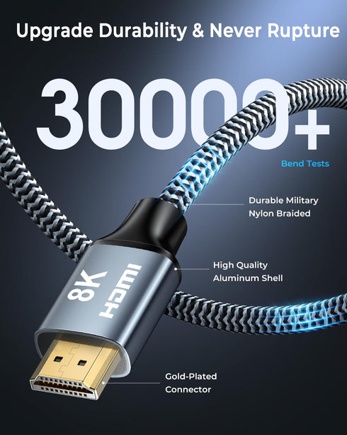 8K 3 2Pack, 48Gbps 2.1 2.1 8K 60Hz 4K 120Hz 2.2/2.3, HDMI Cable ft High Speed HDMI Cable, Braided HDMI Cable Support