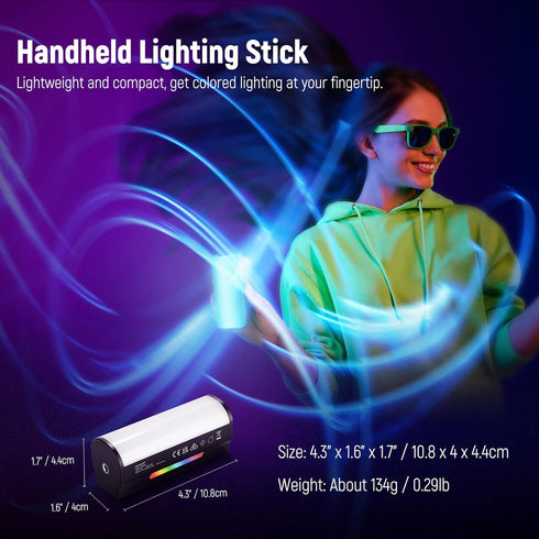 NEEWER TL96RGB 360° Full RGB Mini LED Video Light Stick, 2500mAh Battery, 2500-8500K Dimmable Camera Tube Light for