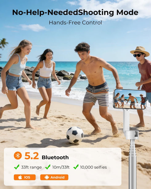 LuxeNova 72'' 360 Magnetic Selfie Stick Tripod for iPhone MagSafe One-Click Open Stable Stand, Strong Magnetic Mount