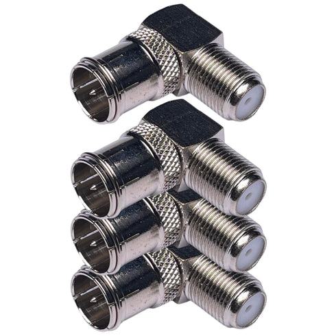 CESS Right Angle Coax F-Jack to F-Quick Push On Plug, Male/Female Adapter - Support Comcast, Time Warner, Cox Communications, Charter Communications, Verizon FiOS, and AT&T (4 Pack)