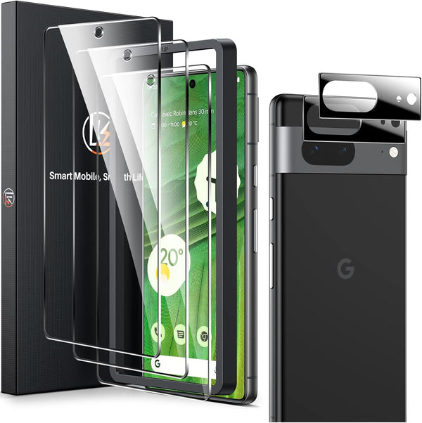 LK 3 Pack Screen Protector for Google Pixel 7 with 2 Pack Camera Lens Protector, 9H Tempered Glass, Fingerprint Unlock