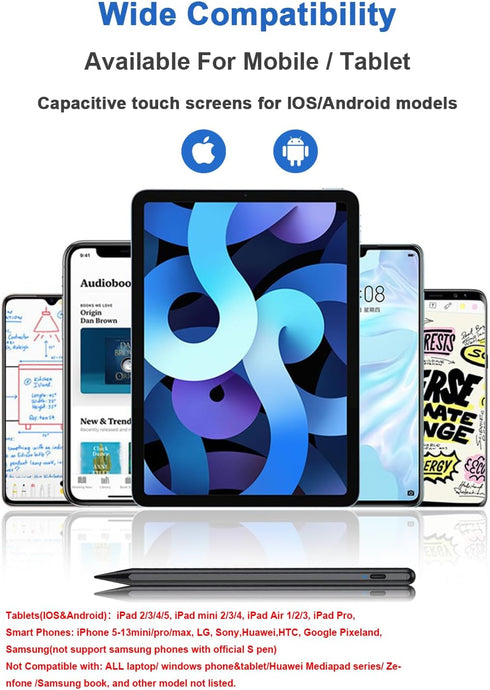 Magnetic POM Tip Stylus Pen for Touch Screens, Rechargeable Digital Pen Compatible with iPhone/iPad/Android Devices