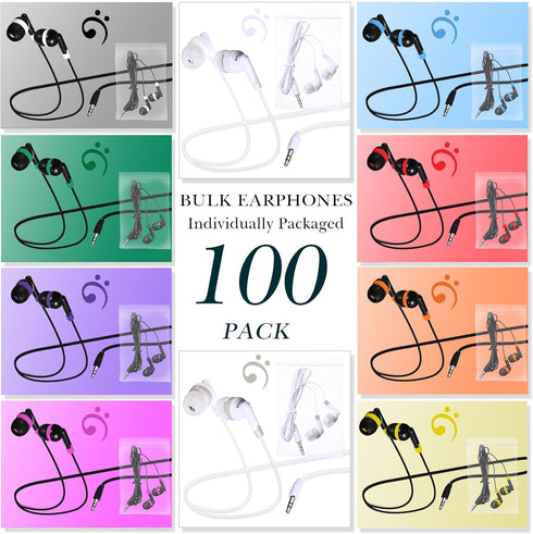 Kanayu 100 Pcs Wired Earbuds Bulk for Classroom, Basic Ear Headphones with 3.5 MM Jack for Kids Schools